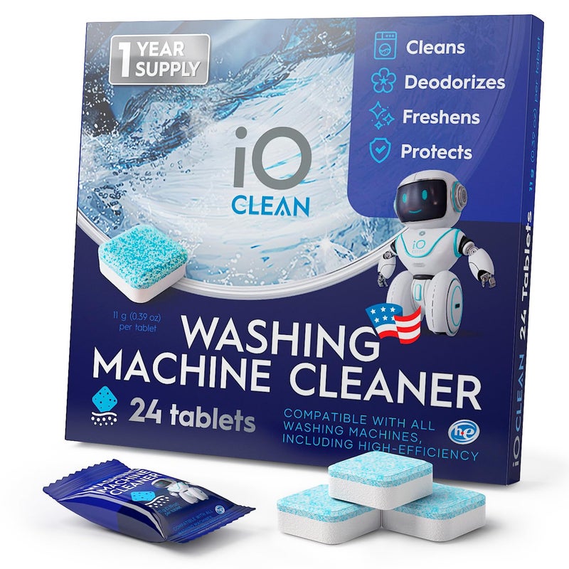 iO CLEAN Washing Machine Cleaner And Descaler Tablets 24 Pcs - Deep Clean And Descaling For He Front And Top Loaders Washer - High-Efficiency Tablets For A Fresh, Spotless Laundry, Remove Odor - 1 Year Supply - Image 1